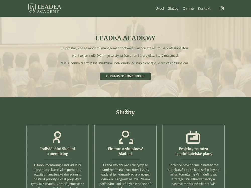 Původní jednostránkový web leadea.cz